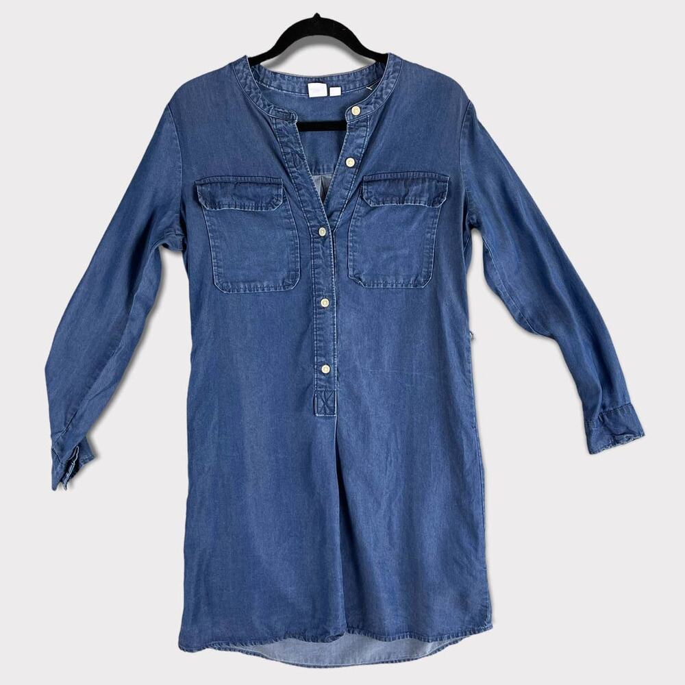 Gap Womens Small Blue Chambray L/S Button Front Shirt Dress Lyocell No Belt - Picture 6 of 10